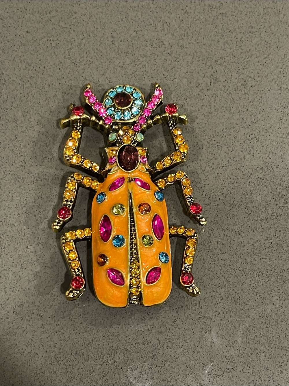 Multicolor Beetle Crystal Enamel Brooch - Orange Accent